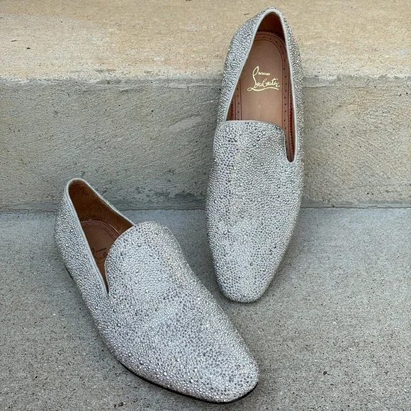 Christian Louboutin Swarovski Dandelion Silver Loafers Slip-On 44.5 US 10-10.5 - Picture 5 of 12